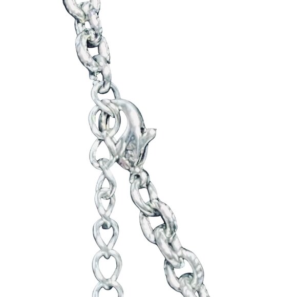 Silver Tone Statement Necklace W/Blue/Green Cabochon And Dangling Fringe (5533) - Picture 5 of 6